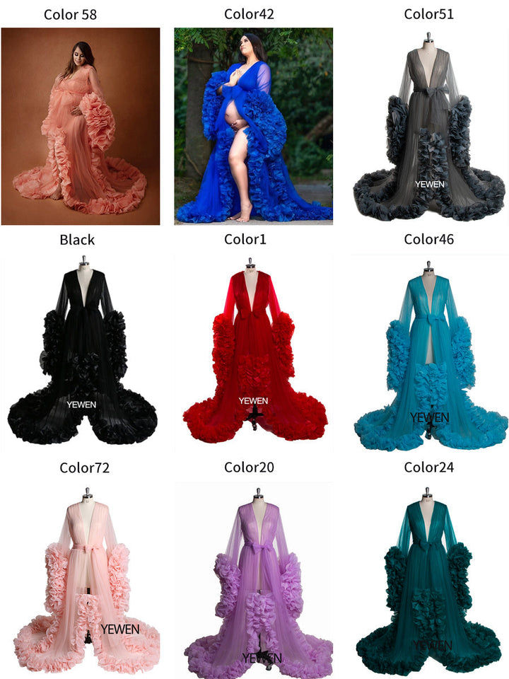 Sexy Abendkleid Langarm Damen V-Ausschnitt Rüschen Ballkleid