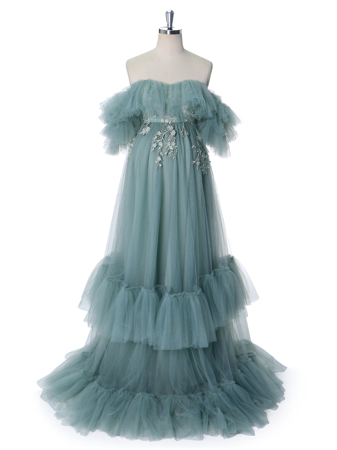 Elegant Off The Shoulder, Tulle with Emboridery Photography Dresses , Baby Shower Dress,  Maternity
