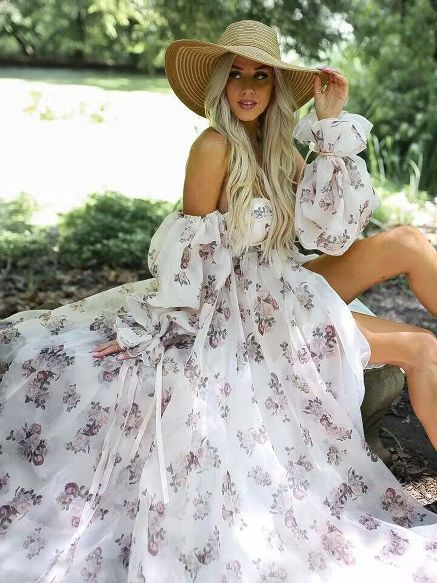 Neues Umstands-Fotoshooting-Kleid aus Organza mit Blumenmuster YW240058 