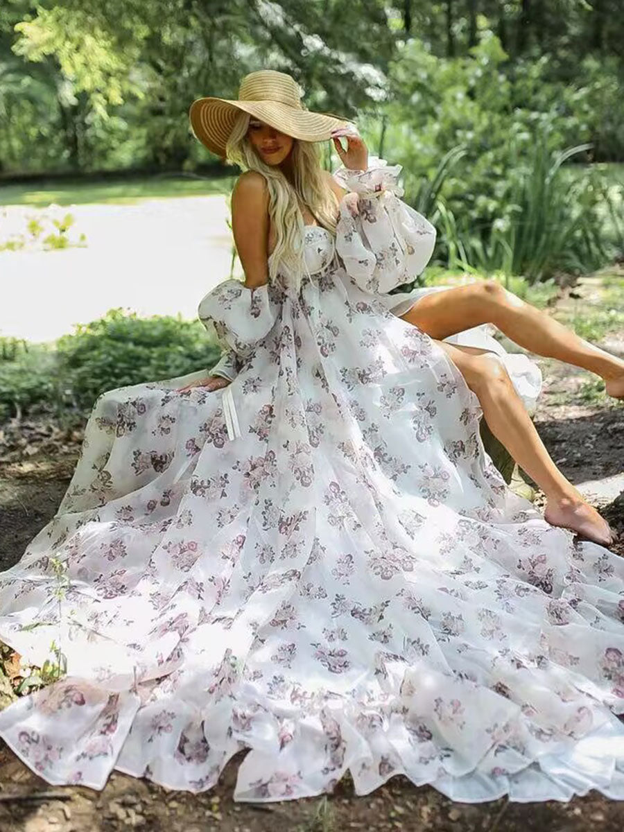 Neues Umstands-Fotoshooting-Kleid aus Organza mit Blumenmuster YW240058 