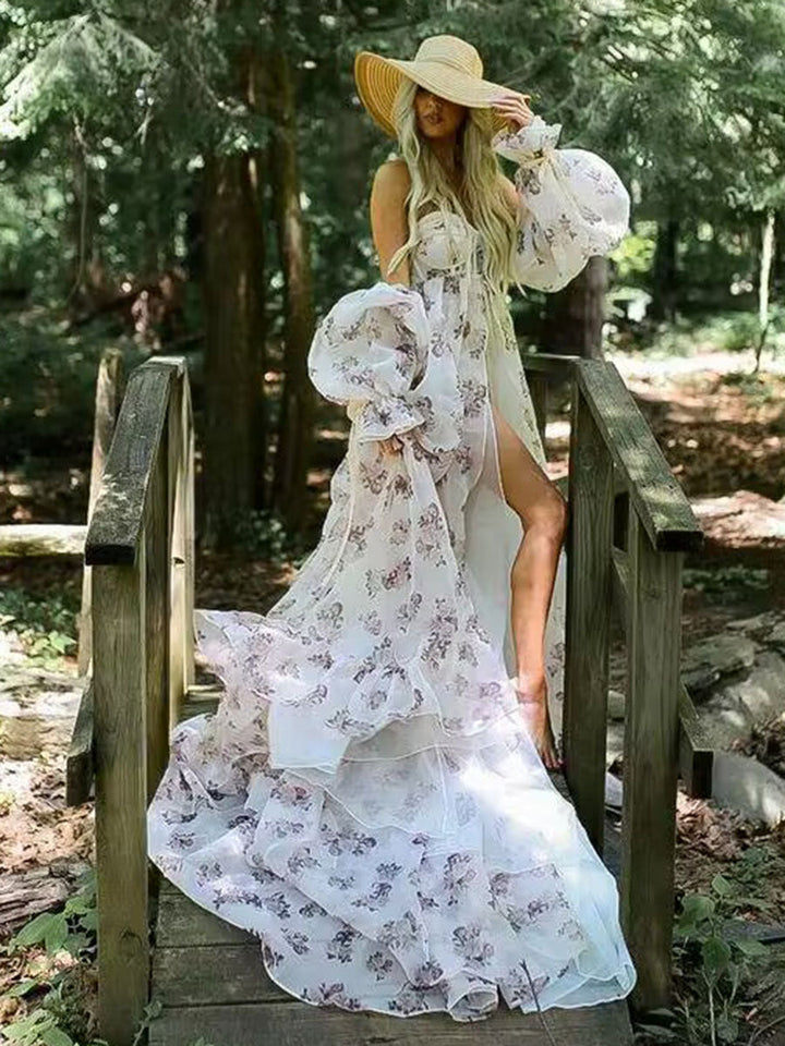 Neues Umstands-Fotoshooting-Kleid aus Organza mit Blumenmuster YW240058 