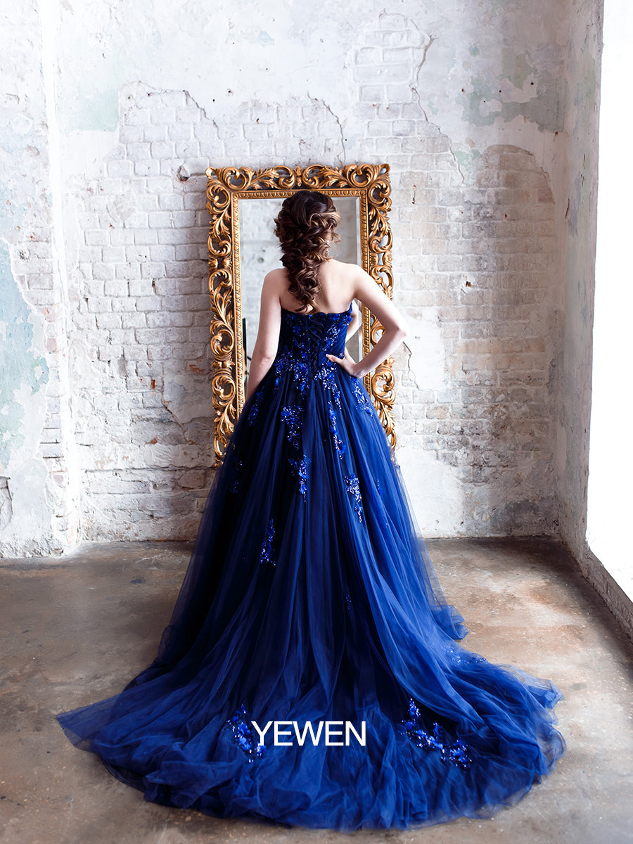 Trägerloses rückenfreies Blumen-Pailletten-Elegantes Abendkleid Fotoshooting-Kleider YW230528