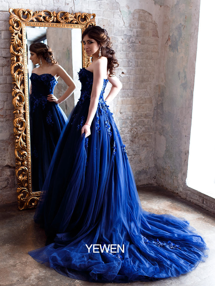 Trägerloses rückenfreies Blumen-Pailletten-Elegantes Abendkleid Fotoshooting-Kleider YW230528