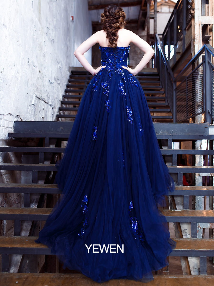 Trägerloses rückenfreies Blumen-Pailletten-Elegantes Abendkleid Fotoshooting-Kleider YW230528