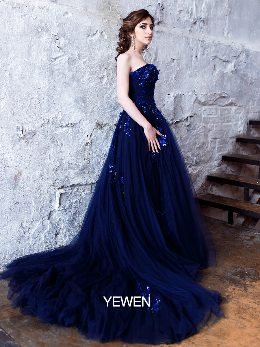 Trägerloses rückenfreies Blumen-Pailletten-Elegantes Abendkleid Fotoshooting-Kleider YW230528
