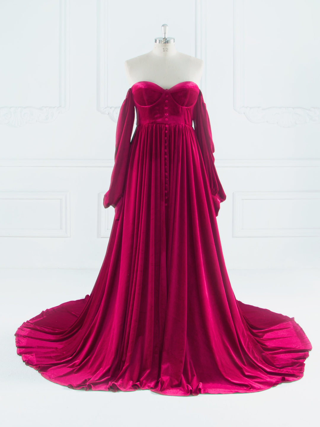Langärmliges Samtkleid für Fotoshooting-Outfit YW240088 