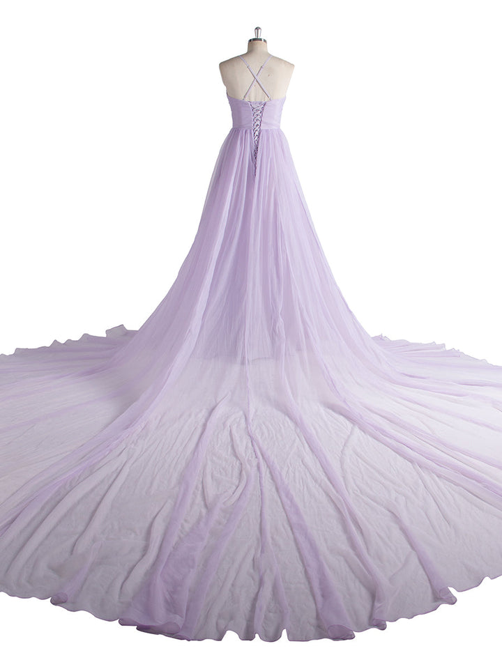 Lila fliegendes Kleid für Fotoshooting, lange Schleppe, Seide, weicher Organza, fließendes Kleid, Shooting-Kleid YW250016 