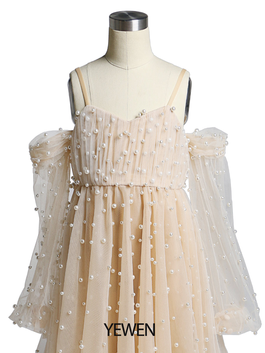 Tüll Perlen Mädchen Kleid für Fotoshooting Kinder Party Ballkleid Blumenmädchenkleider Kinder Partykleid für Hochzeit 