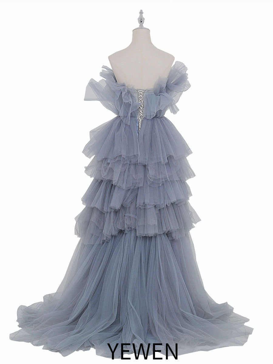 Tulle Dress for Photo Shoot , Ruffled Strapless Maternity Dress, Birthday Dress