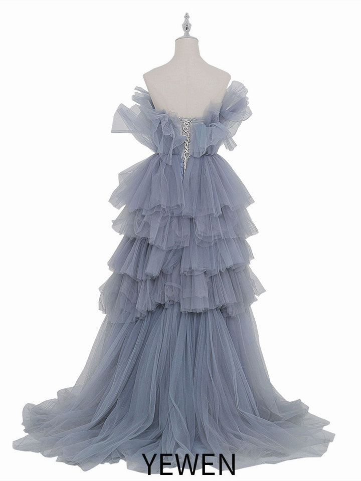 Tulle Dress for Photo Shoot , Ruffled Strapless Maternity Dress, Birthday Dress