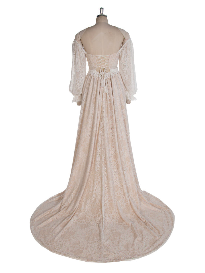 Bohe Lace Vintage Maxikleid Langarm Fotoshooting Kleid YW243117 