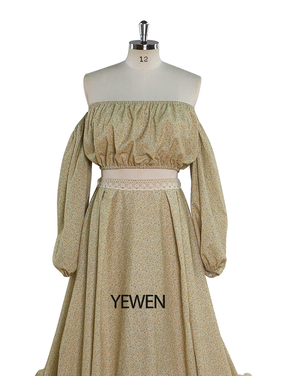 Blumendruck Frau Maxikleid Schulterfrei Boho Strandkleid Ausgefallene Fotografie Requisiten YEWEN