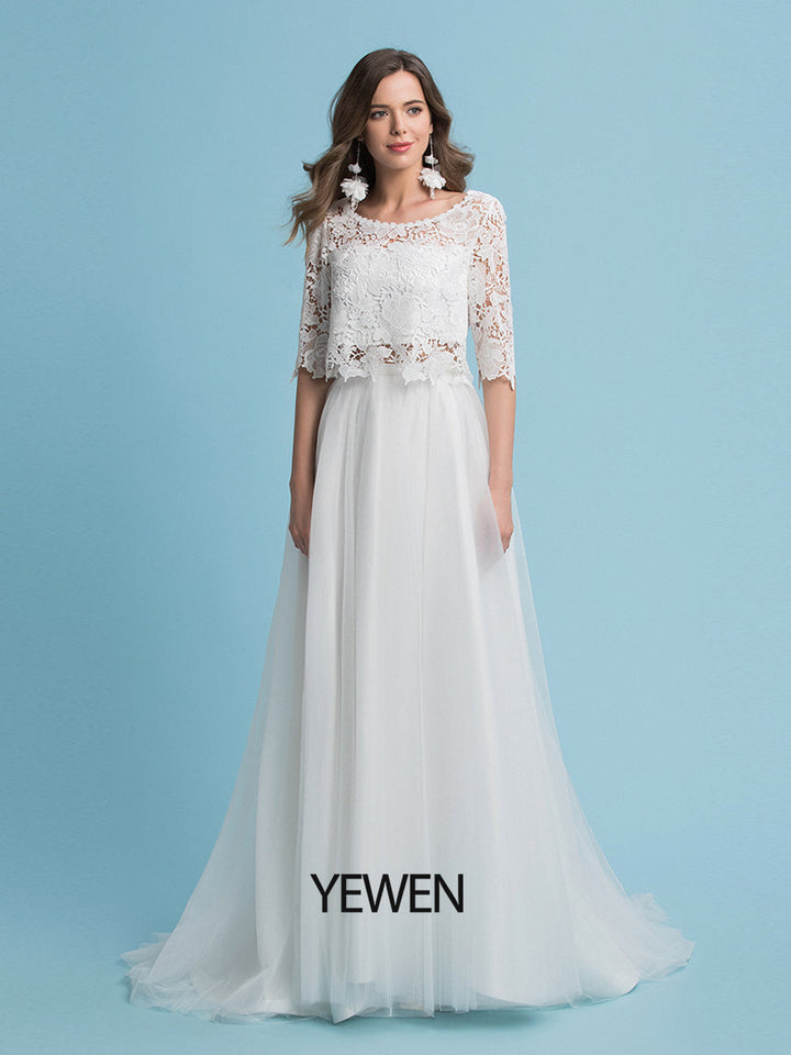 A-Linie Bohemian Brautkleider Lace Top Strand Hochzeit Brautkleid 