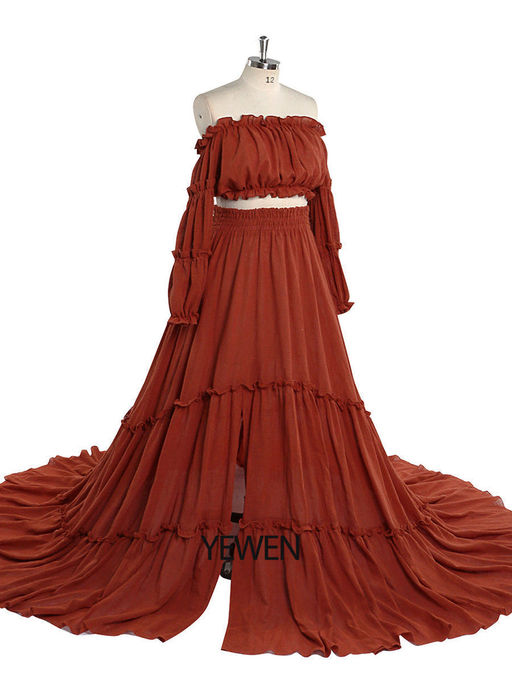 Boho-Stil 2-teiliges Set Damenkleid mit elastischer Taille, ausgefallene Fotografie-Requisiten, Foto-Shooting-Kleider, YEWEN YW220912