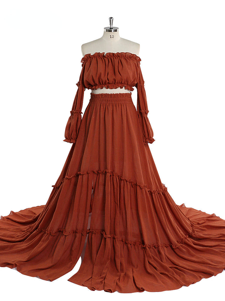 Boho-Stil 2-teiliges Set Damenkleid mit elastischer Taille, ausgefallene Fotografie-Requisiten, Foto-Shooting-Kleider, YEWEN YW220912