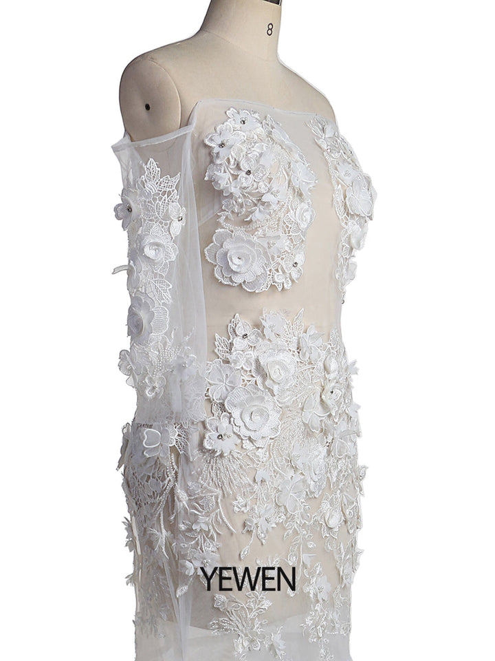 Langarm Umstandskleid Elegantes Blumen Off Shoulder Etui Meerjungfrau Brautkleid 100056 