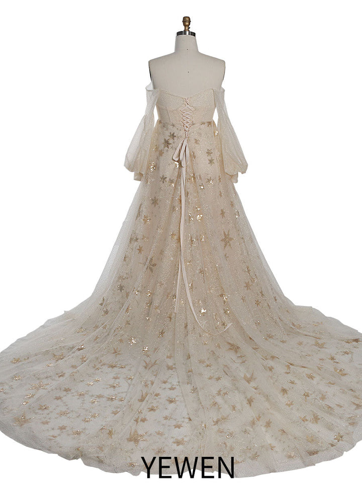Sparkle Star Tüll Starry Fotografie Kleid Mode Glitter Mesh Abendkleid für Foto-Shooting YEWEN YW20230309 