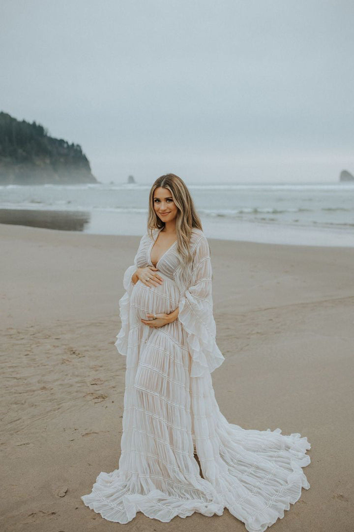 white dress for engagement photo shoot