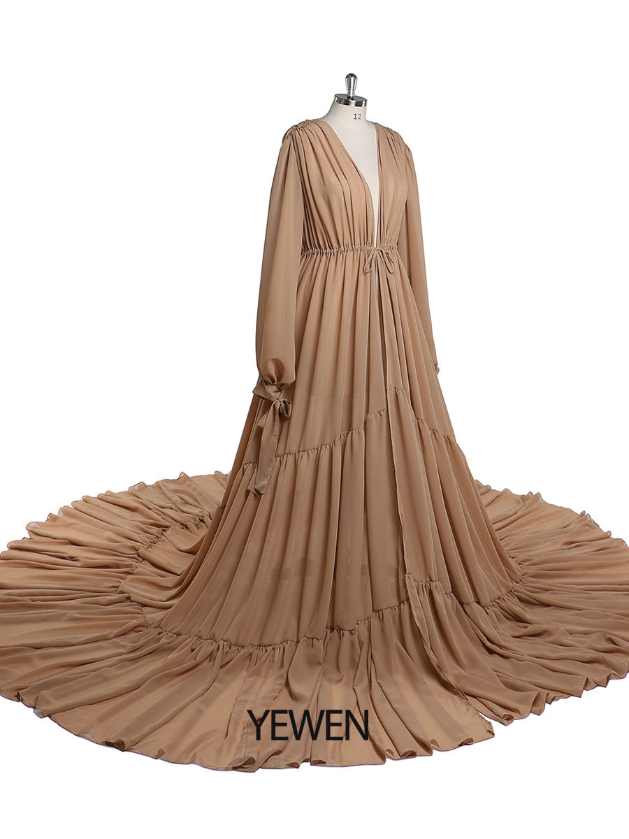 Chiffon Tan Farbe Custom Plus Größe Mutterschaft Kleid Fotografie Kleid YW220217 