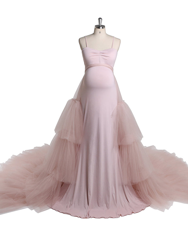 Abnehmbare Schleppe Meerjungfrau Stretch Stoff Umstandsabendkleid Umstandskleid für Fotoshooting YW220428 