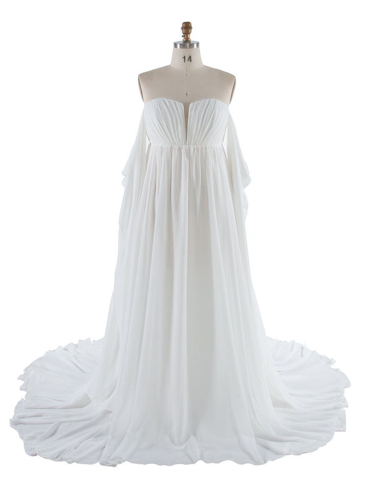 Chiffon-Umstandskleid für Fotoshootings, lange Cape-Ärmel, Fotografie-Kleid YW231153 