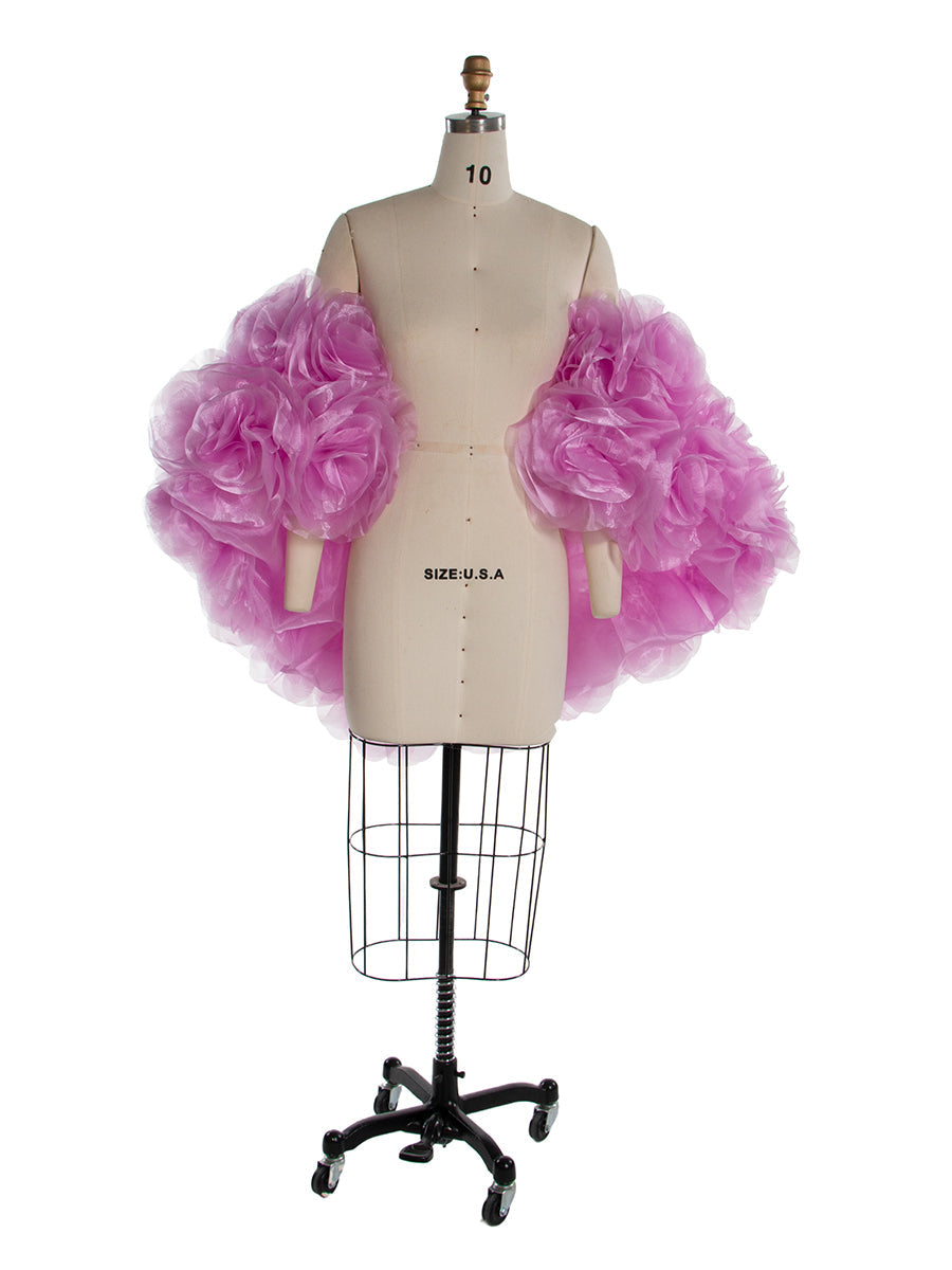 Wunderschöner handgemachter kurzer Umhang mit 3D-Blumen, eleganter Hochzeitsüberzug, Brautschal YW250011 