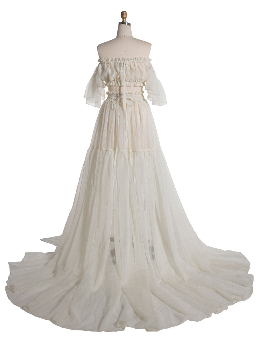 Seidenweiches Organza-Zweiteiler-Set für Damen im Boho-Stil/Oberteil und Rock für Schwangerschafts-Fotoshootings, YW230309