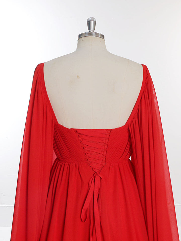 Herzförmiger Ausschnitt, böhmisches, farbiges Brautkleid mit langen Cape-Ärmeln, Chiffon, Fotoshooting-Kleider YD211126 