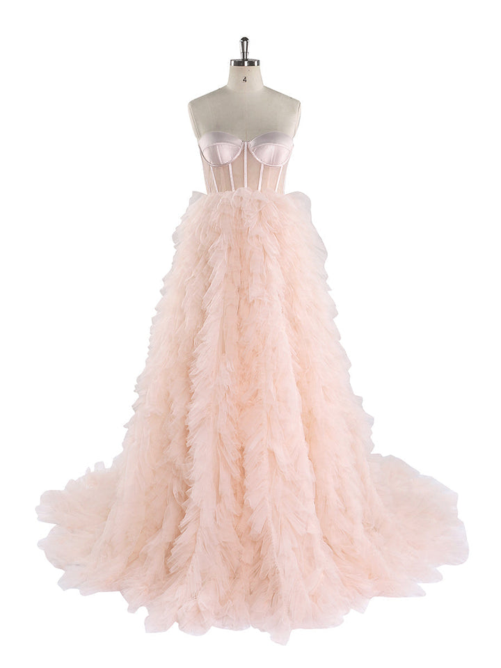 Elegantes, errötendes, rüschenbesetztes Tüll-Brautkleid, Foto-Shooting-Kleid, YEWEN YW220924 