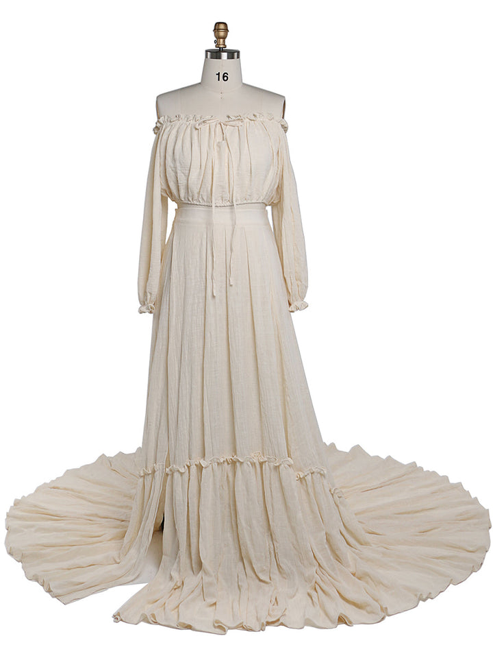 Elegantes schulterfreies Umstandskleid für Fotoshootings, verstellbare Taille, Umstandskleid für Babyparty, Maxikleid YEWEN YD22106