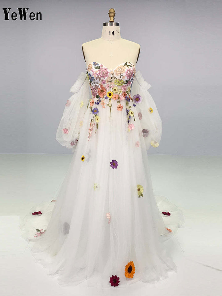 Luxus Stickerei Spitze Prinzessin Tüll Brautkleid Phantasie Foto-Shootings Kleider YEWEN YW220817 