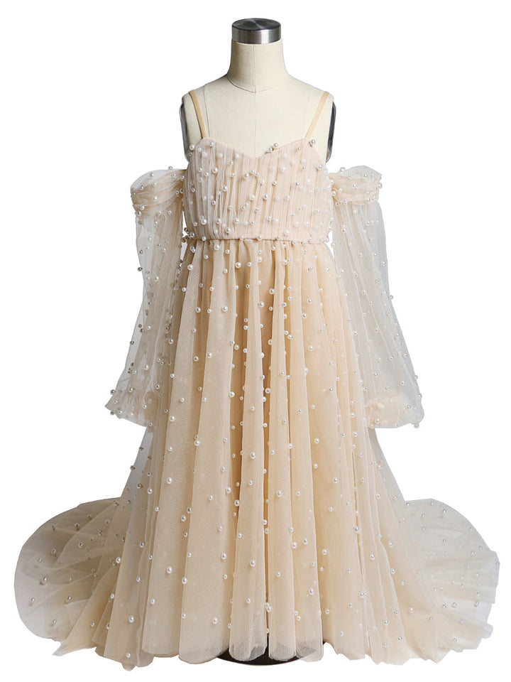 Tüll Perlen Mädchen Kleid für Fotoshooting Kinder Party Ballkleid Blumenmädchenkleider Kinder Partykleid für Hochzeit 
