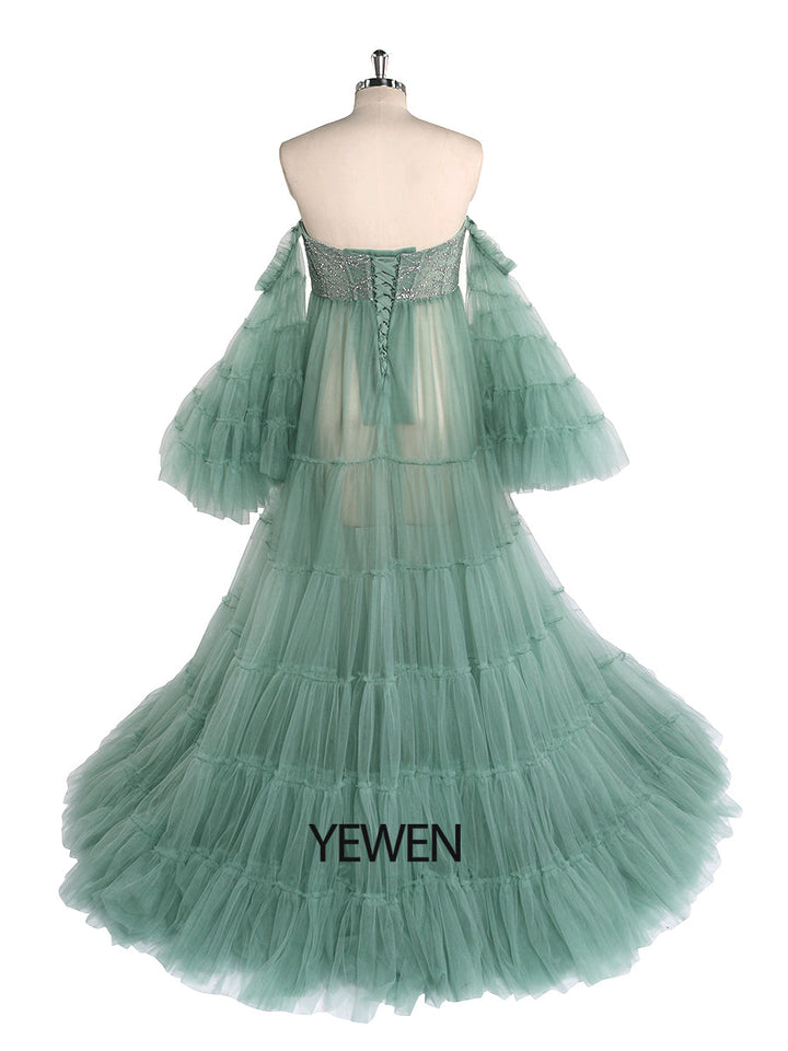 Elegantes Umstandskleid aus Tüll mit Glitzersteinen für die Fotografie, Fotoshooting-Kleid für Frauen, YW220411 