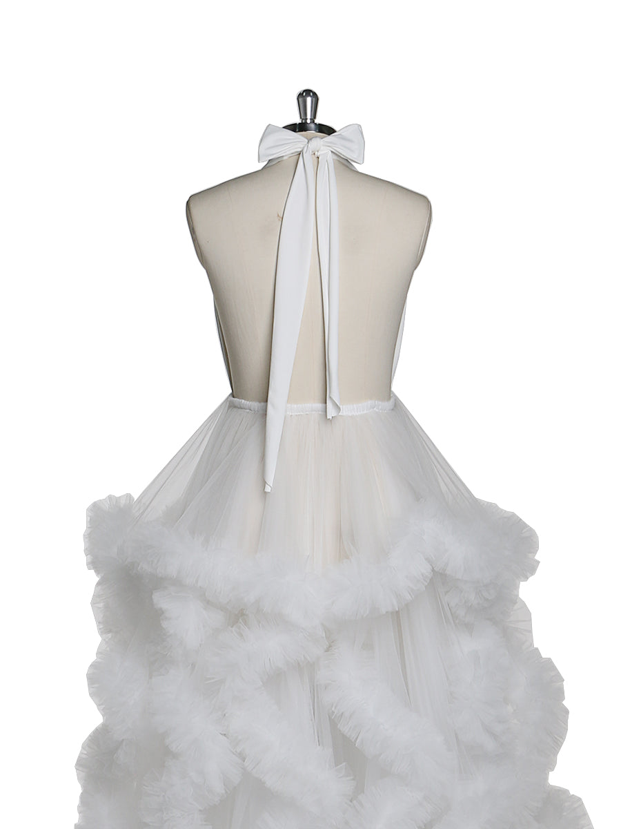 V-Ausschnitt Rückenfreies Wolkenrüschen Brautkleid Umstandskleid für Fotoshooting YW220116 