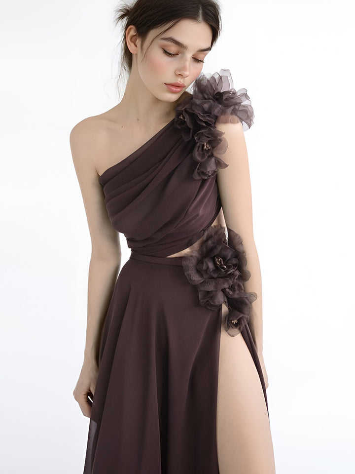 One-Shoulder-Top mit Rock, hoher Beinschlitz, Party-Outfit, Hochzeitsgastkleid 