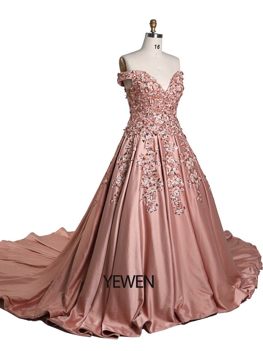 Neu Lange Ballkleider für Frauen Elegante Rose Satin Pailletten Blume Foto-shooting 