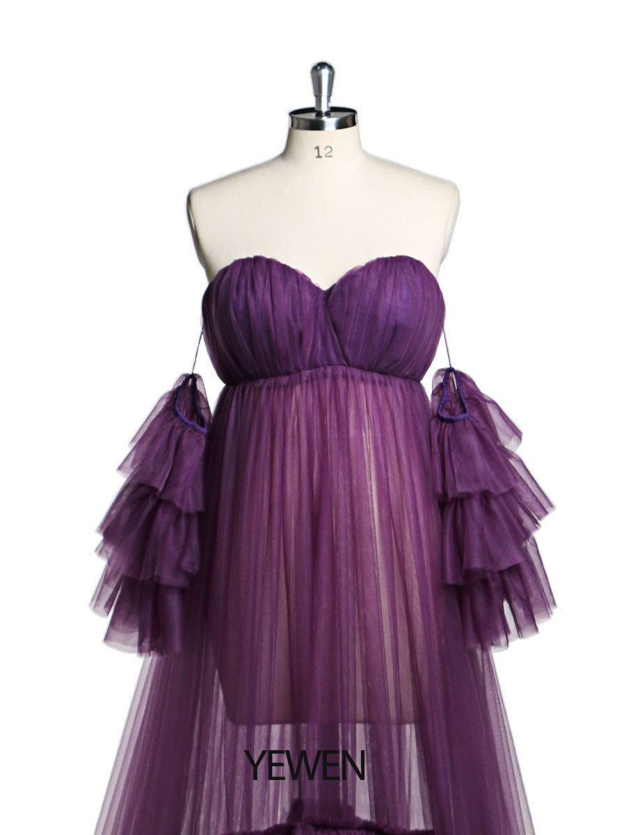 Umstands-Fotoshooting-Kleid mit Herzausschnitt und separaten Ärmeln, transparentes Schwangerschaftskleid, Maxikleid für Damen, YD21818 