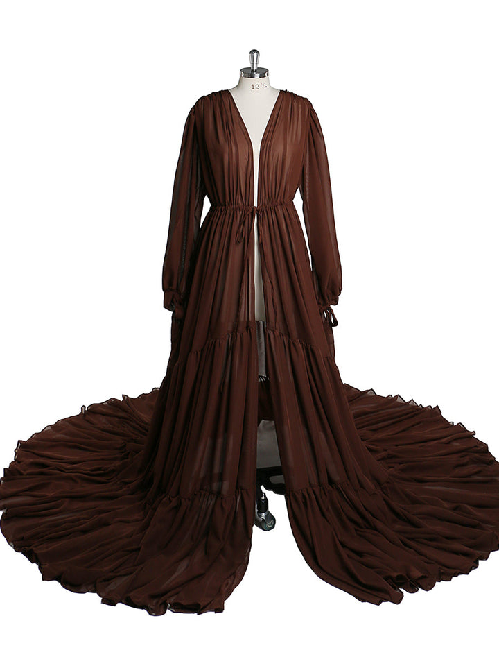 Chiffon Tan Farbe Custom Plus Größe Mutterschaft Kleid Fotografie Kleid YW220217 