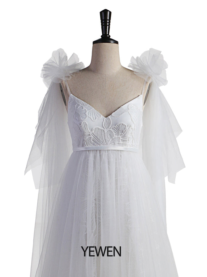 Schulter Rüschen Blume Lange Mutterschaft Brautkleid Foto-Shooting Kleid