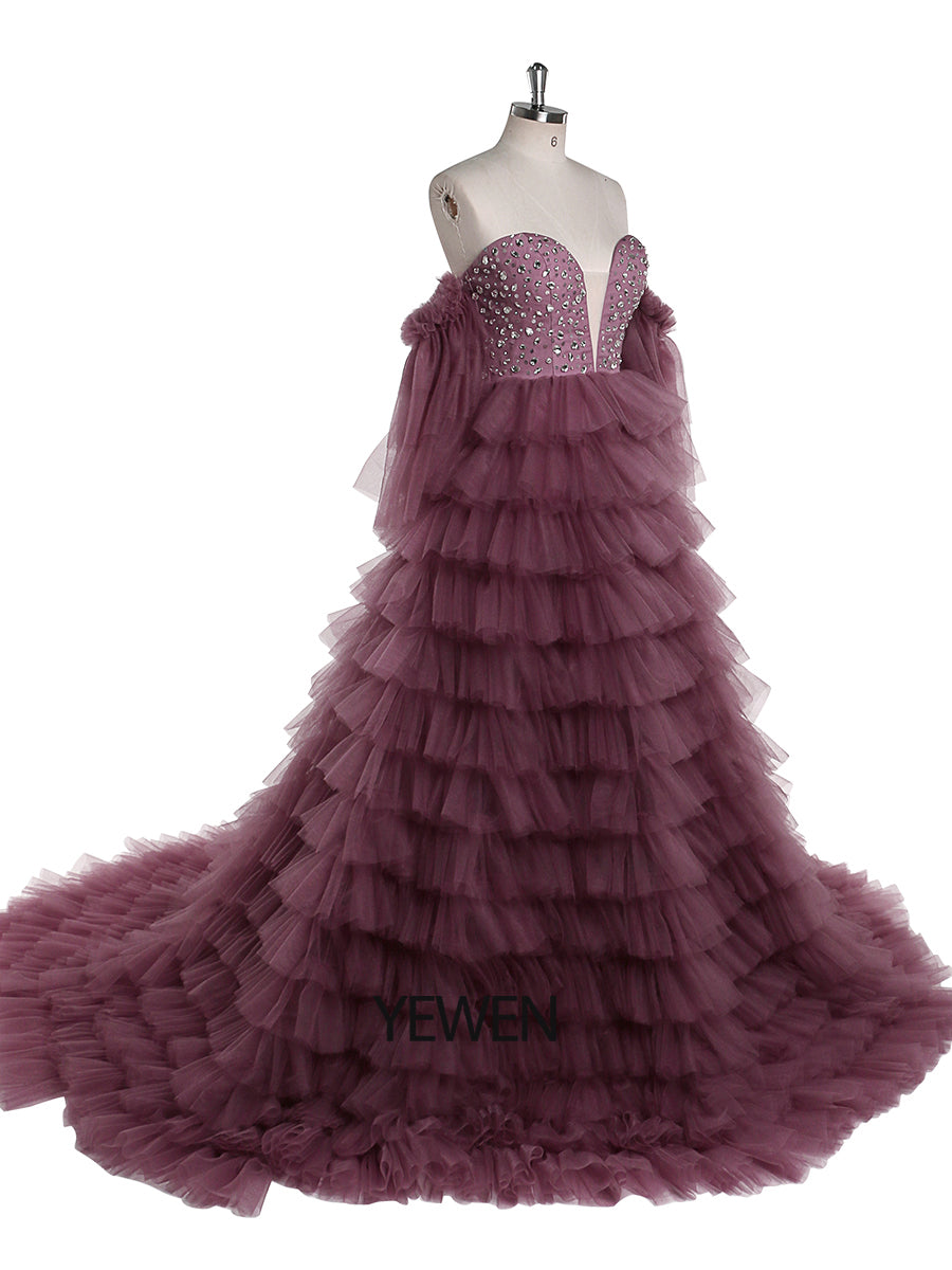 Kristall Perlen Tüll Tiered Lange Bunte Brautkleid Fotografie Kleider YW220705