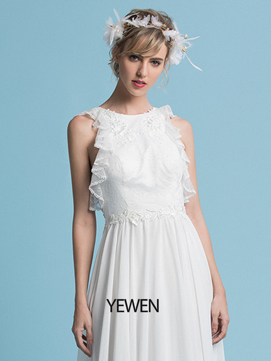 Romantisches Boho Brautkleid Chiffon Sommer Brautkleid Sweep Train 