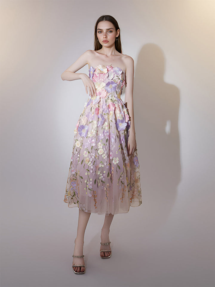 Mode Bunten Blumen Stickerei Elegante Party Kleid Sommer Ärmellose Kleider Dame Urlaub Abend Prom Vestido 