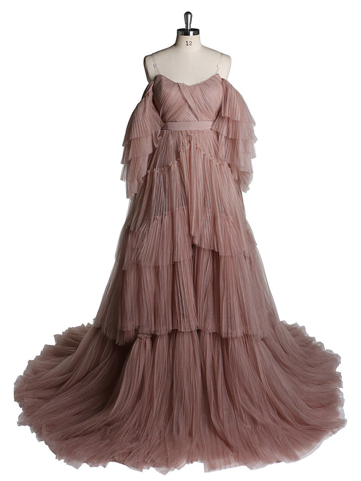 Sexy schulterfreies Umstandskleid mit Rüschen und Schnürung, Abendkleid für Fotoshootings, YW2051 