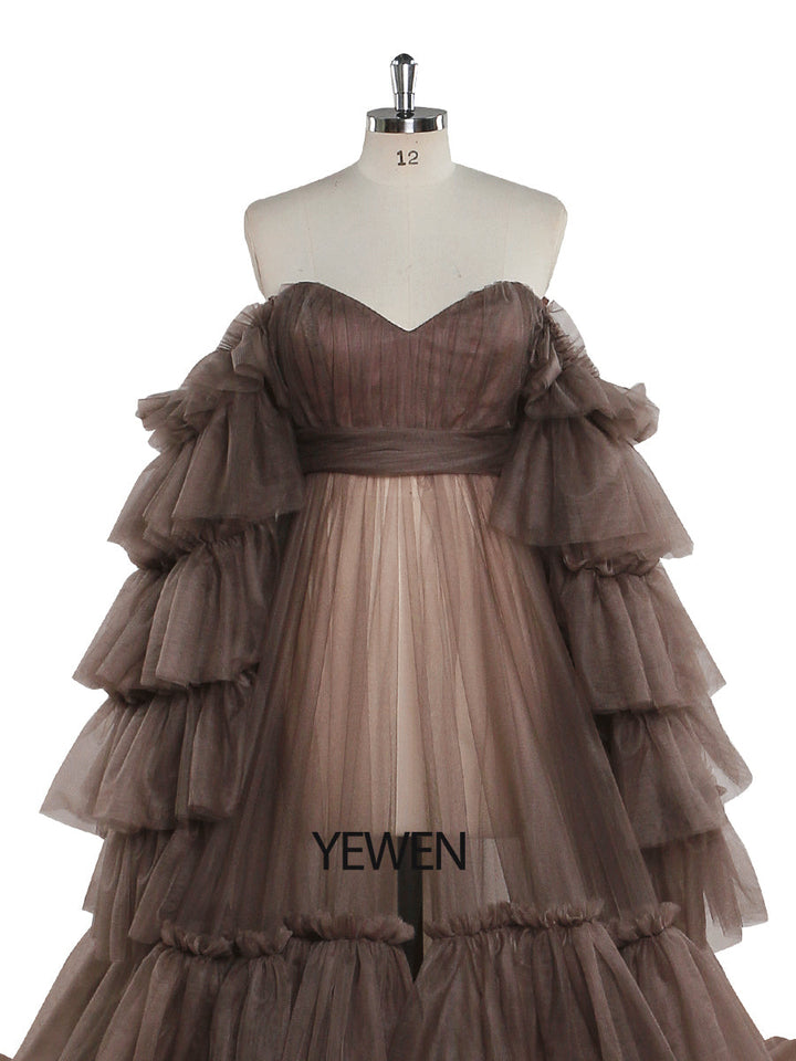 Neuankömmling Tüll Umstandskleid für Fotoshootings Gekräuseltes Spitzen-Abendkleid Fotografie Kleid YEWEN YW220934 