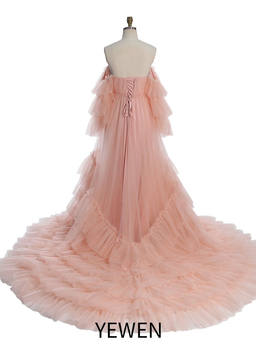 Baby blaues Tüllkleid für Fotoshooting Rüschen Bunte Brautkleider YW2051-2 