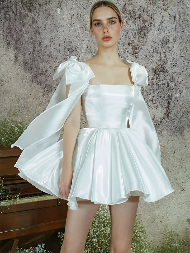 Elegantes Organza Brautkleid Mini A Linie Schleife Träger Mädchen Geburtstag Brautjungfernkleid 
