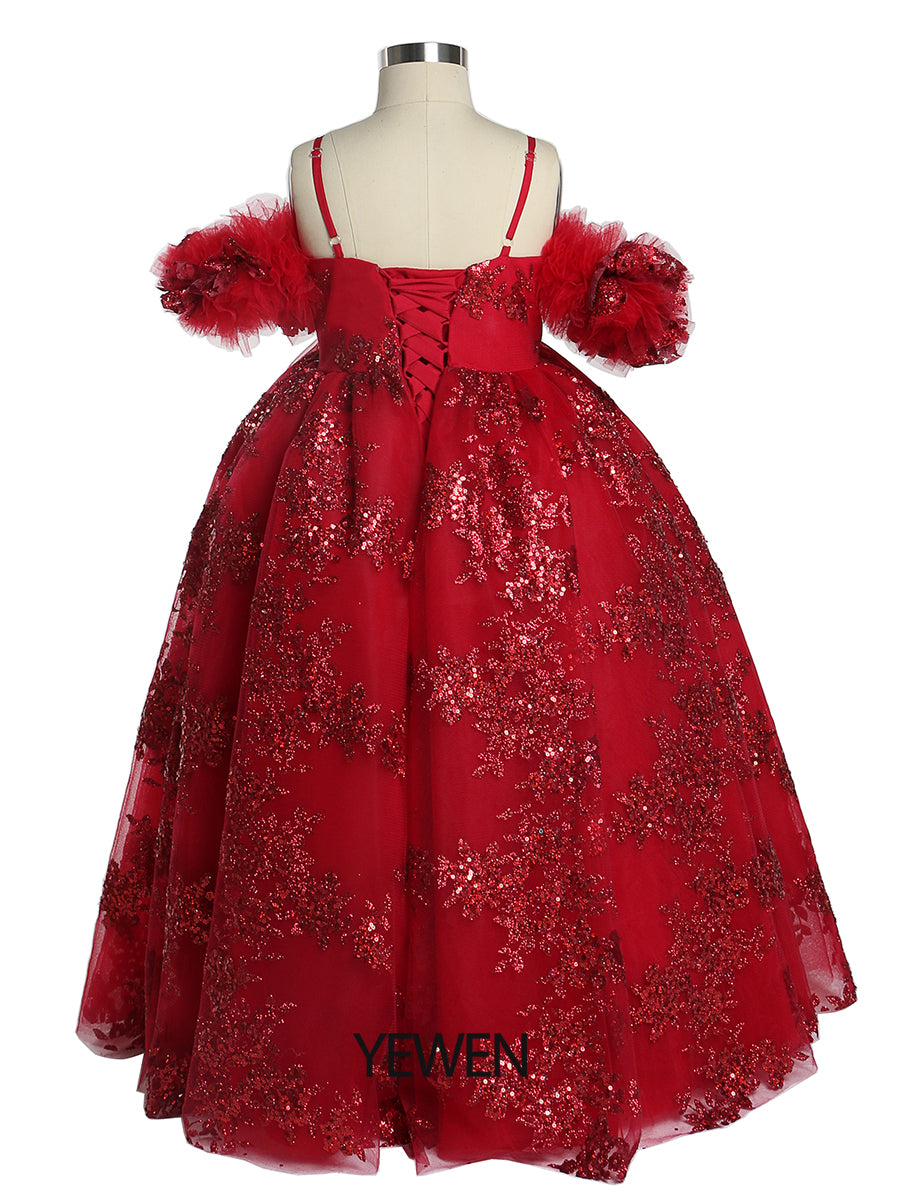 Grüne Pailletten Tüll Blumenmädchen Kleider für Hochzeit Geburtstag Party Kinder Foto-Shooting Kleid YEWEN 