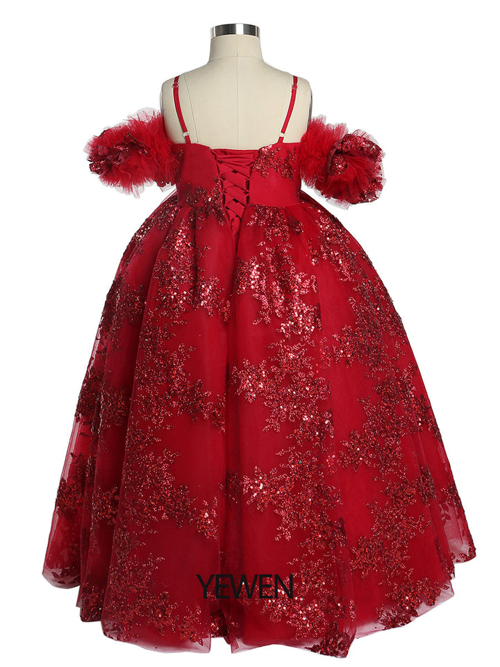 Grüne Pailletten Tüll Blumenmädchen Kleider für Hochzeit Geburtstag Party Kinder Foto-Shooting Kleid YEWEN 