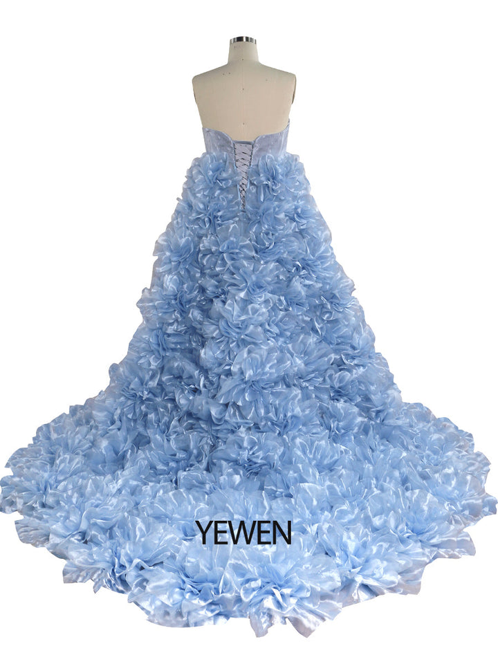 Trägerloses Organza-Umstandskleid mit 3D-Blumen für Fotoshootings, Babyparty, Fotografie-Kleider YW220308 