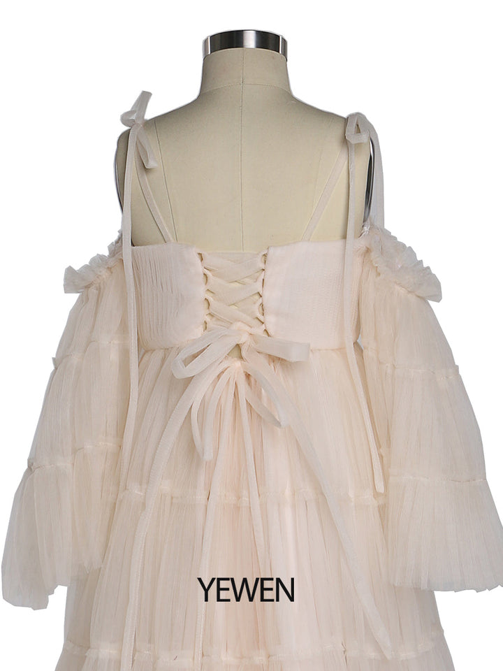 Tüll Plissee Mädchen Kleid für Foto Shooting Kinder Party Ballkleid Blumenmädchen Kleider Kinder Party Kleid für Hochzeit YEWEN YW211230 